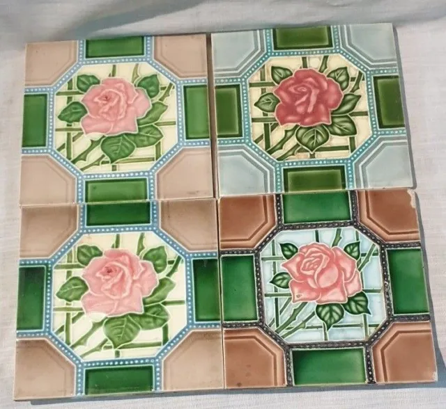 Antique Tiles Beautiful Flower Ceramic Tiles Made in Japan Home  Decor