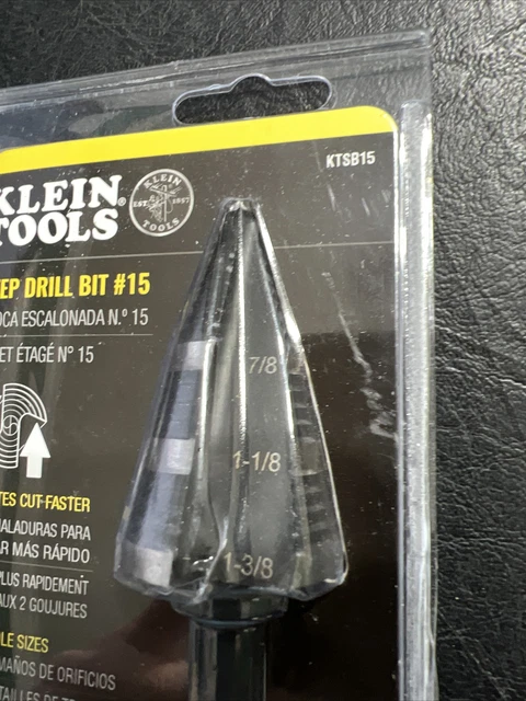 Klein Tools KTSB15 Step Drill Bit #15 3 Hole Sizes: 7/8”, 1-1/8”, 1-3/8” NEW 2