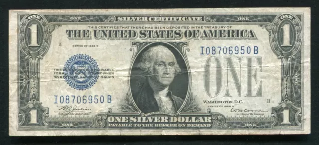 Fr1604 1928-D $1 One Dollar "Funnyback" Silver Certificate “I-B Block” Scarce Vf