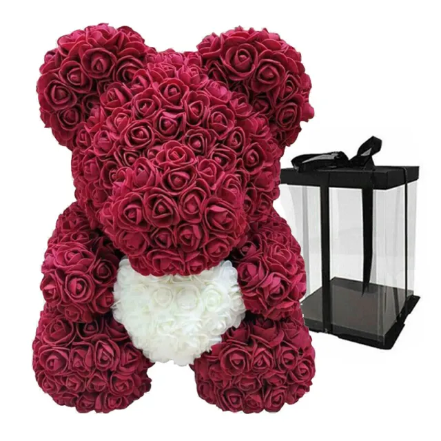 Rose Bear Flower Teddy Doll with Box Birthday Wedding Valentine Lovers Gift Foam