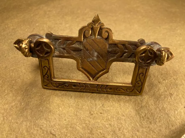 Antique Victorian Ornate Dresser / Furniture Drawer Pull Cast Brass Hardware