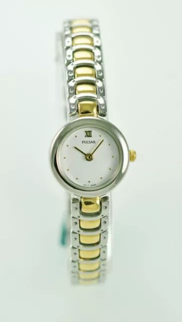 Pulsar Womens Watch Stainless Gold Silver Battery Water Resistant White Quartz