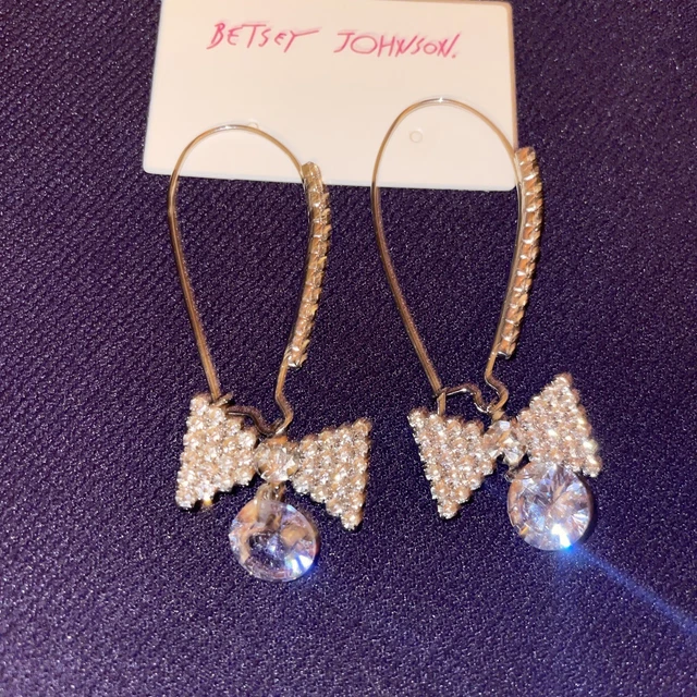 BETSEY JOHNSON Diamond Rhinestone BLING BABY Bow & Crystal Earrings NEW❤️blt39j1