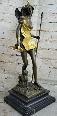 ORIGINALE firmato Aldo Vitale Nudo Diana la Cacciatrice e il suo cane Scultura di Bronzo 