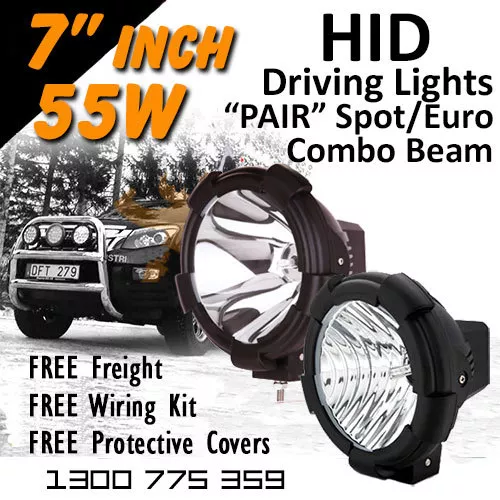 HID Xenon Driving Lights - Pair 7 Inch 55w Spot/Euro Beam Combo 4x4 4wd Off Road