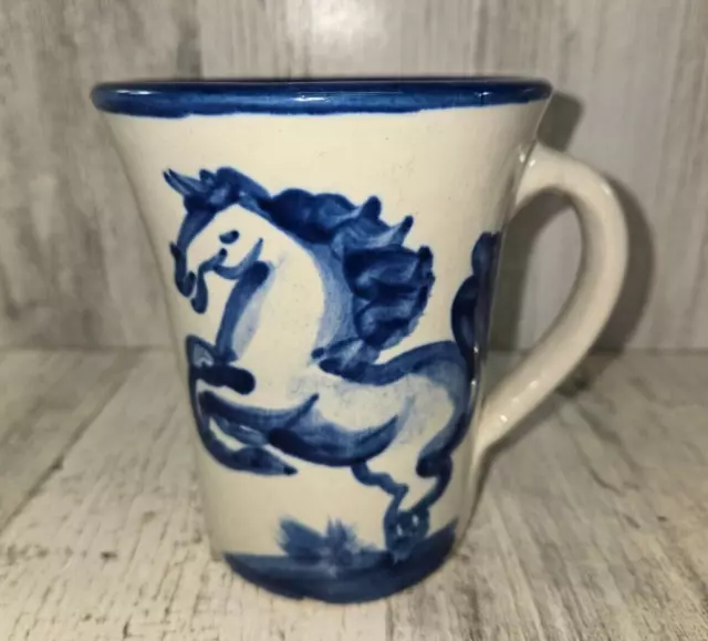 MA Hadley Vintage Horse Coffee Mug The End Blue and White (A)