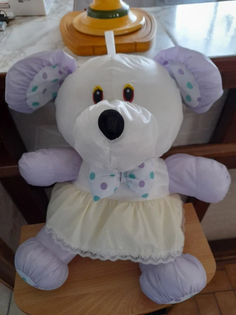 Peluche Puffalump Vintage - Chien En Toile Blanche, Rose Et Jaune à Carreaux - Modèle 33147 - Occasion