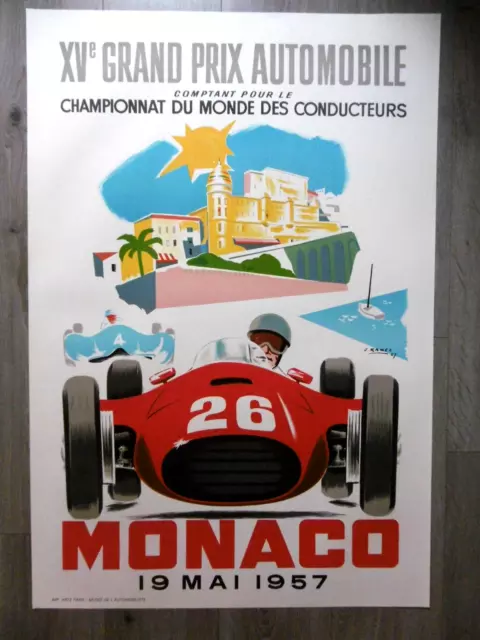 MONACO Grand Prix Automobile 1957 affiche litho 1985 FERRARI FANGIO TRINTIGNANT