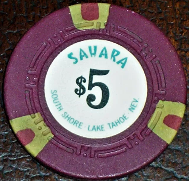 Old $5 SAHARA Casino Poker Chip Vintage Antique HCE Mold Lake Tahoe NV 1971 VG