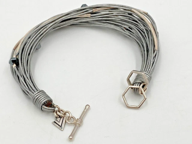 Silpada Sterling Silver Hematite Glass Grey Leather Bracelet B2143 Toggle Layers Silpada Sterling Silver Hematite Glass Grey Leather Bracelet B2143 Toggle Layers
