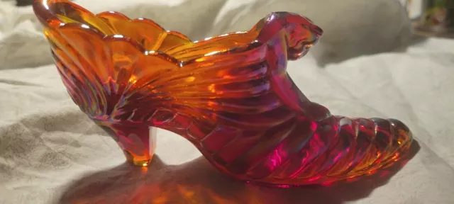 Fenton Glass Slipper/Shoe Ruby Red With Cat - Rare!