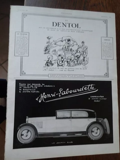 H. LABOURDETTE carrossier LA JOCKEY CLUB + DENTOL par POULBOT ILLUSTRATION 1928