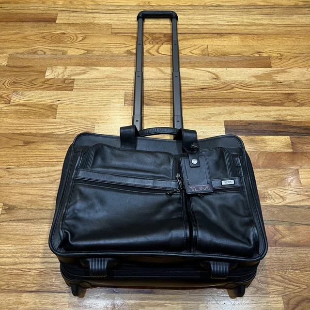 Preowned Tumi 96003D4 Alpha Deluxe 2 Wheeled Black Leather Expandable Briefcase