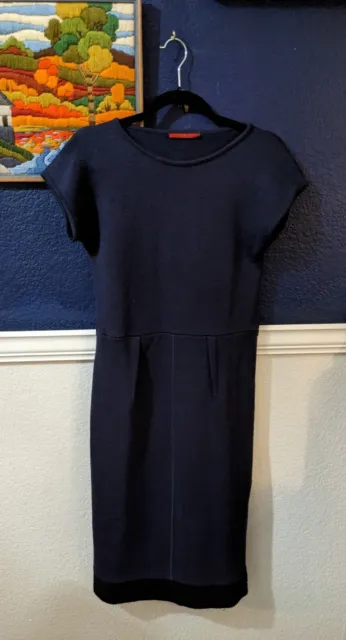 CH Carolina Herrera Navy Blue Black Trim Knit Short Sleeve Sweater Dress Small S