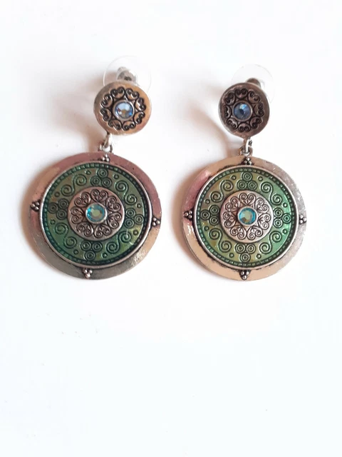 Boucles D'oreilles Pendantes Réminiscence - Gros Modèles Argentés Et émail