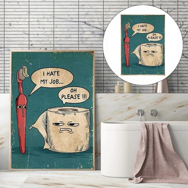 PANNEAU DE SALLE De Bain Drôle Signe En Toile Drôle Signe Visible Toile