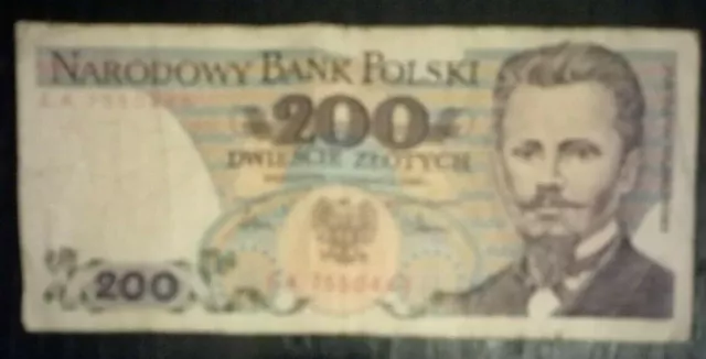POLSKA / POLAND 200 Zlotych Banknote 1986.