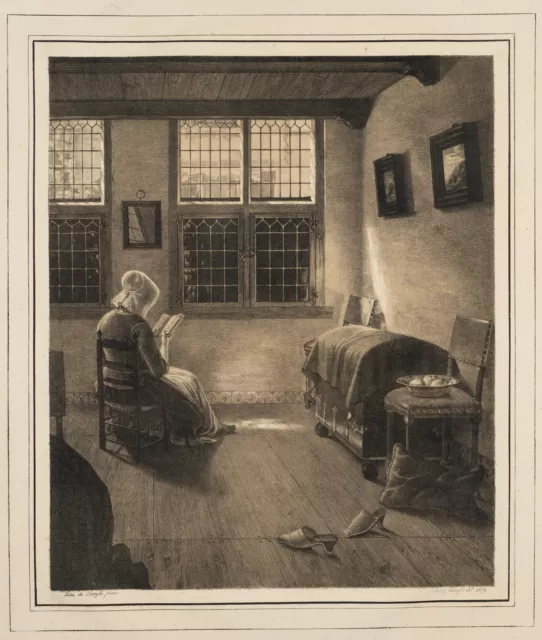 QUAGLIO (*1793) nach HOOCH (*1629), Lesende im Interieur,  1819, Lith. Barock