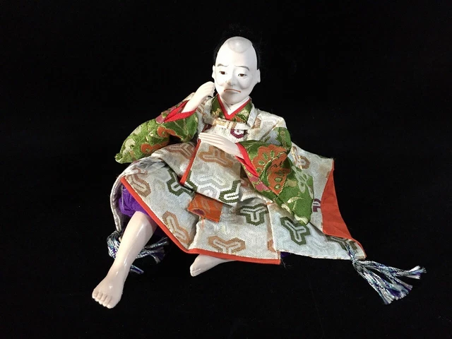 J0663 Japanese Vintage HINA Doll Statue Kimono Black Hair Man OKIMONO Interior