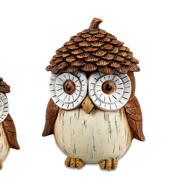 Statua Decorativa Gufo Autunno Con Zapfenhut H.15cm IN Simil Legno FORMANO H23