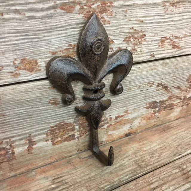 Cast Iron Antique Style Rustic Fleur De Lis Coat Hook Hat Hook Rack Towel 6”