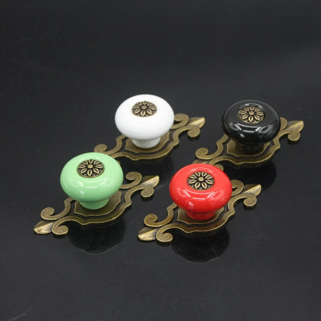 2PCS Rétro Floral Céramique Zinc Alliage Boutons Porte Poignée Meuble Tiroir