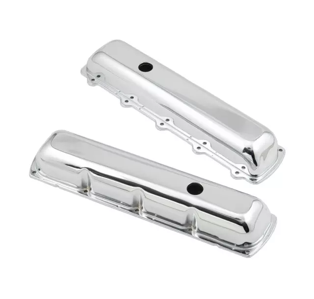 Mr. Gasket 9422 Valve Covers Stock Height Steel Chrome Plain Oldsmobile V8 Pair