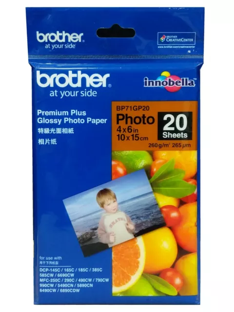 Brother BP71GP20 10x15cm Premium Plus Glossy Photo Paper 260gsm 20 Sheets