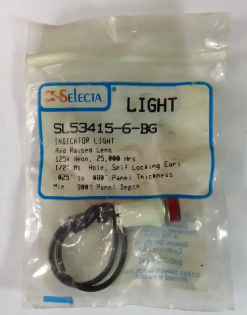 New - Selecta Sl53415-6-Bg Red Indicator Light 125V Neon 25000 Hrs 1/2" Od
