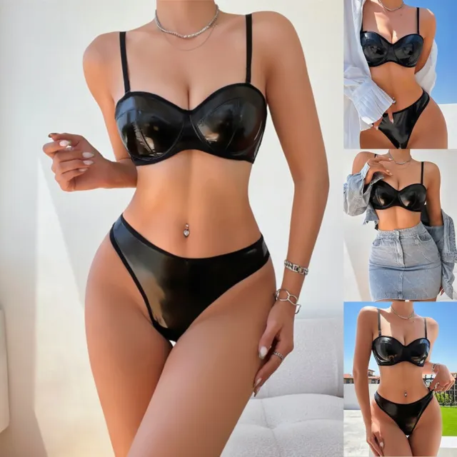 SEXY WOMEN WET Look Cupless Bra Crop Top Wire-free Bralette Lingerie  Clubwear $16.66 - PicClick AU