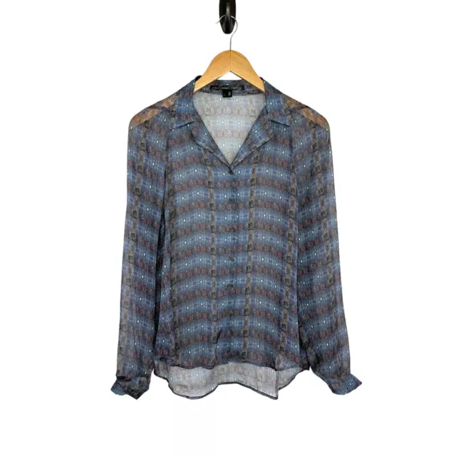 Theyskens Theory Womens Silk Sheer Long Sleeve Button Blouse Sz Small Multicolor