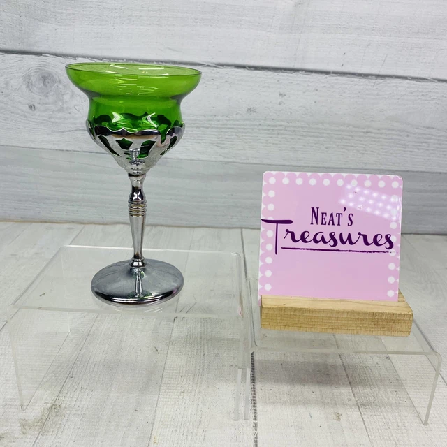 MCM Farber Bros FOREST GREEN Emerald Chrome Crystal  3 oz Liquor Cocktail Glass