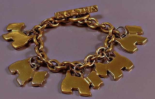 Bracelet Gourmette Vintage Couleur Or Avec Perles Et Breloques - Style Agatha Paris, Occasion
