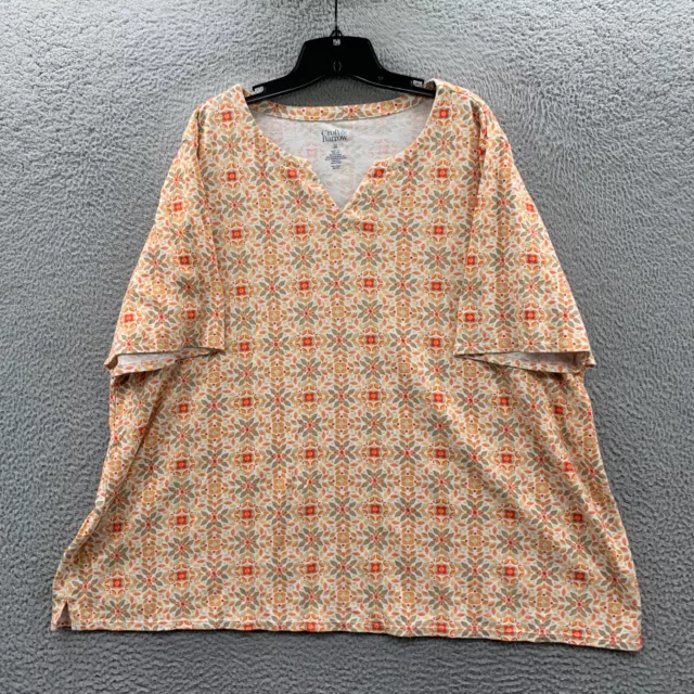 CROFT AND BARROW Blouse Womens 3X Top Floral Short Sleeve White Orange