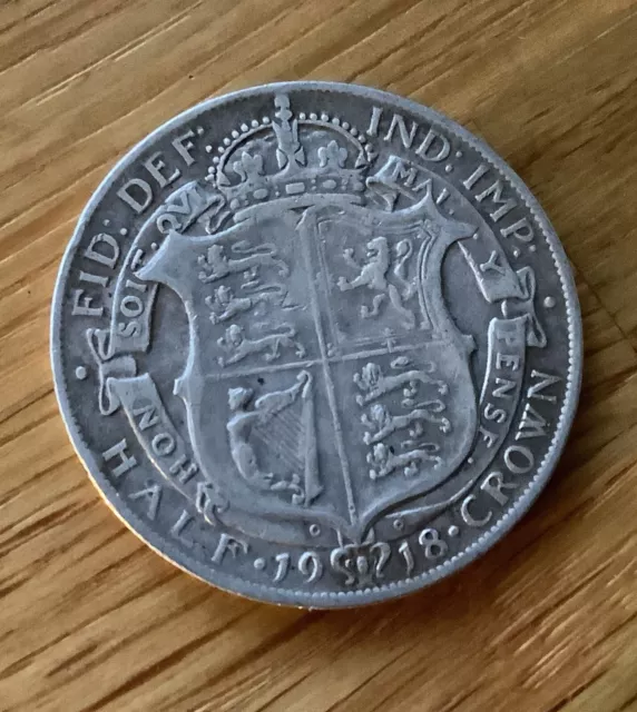 British King George V Half Crown Silver Coin 1918