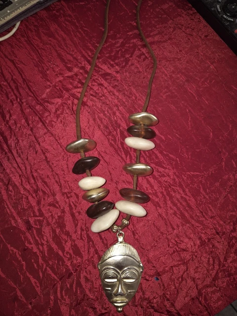 Collier Chaîne En Argent Massif 925 - Maille Ethnique Avec Pierre, Occasion