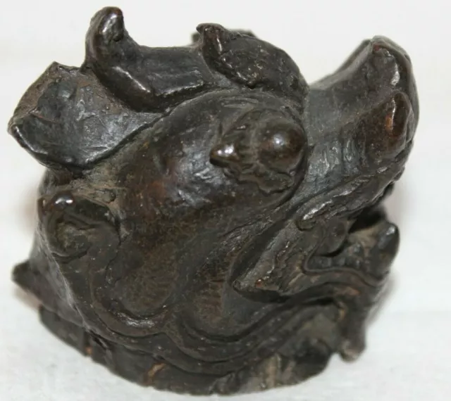 Large Magnum Antique Chinese Opium Weight Dragon Lion Foo  Dog Head