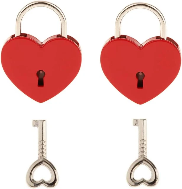 2 PIECES SMALL Metal Heart Shaped Padlock Mini Lock with Key for