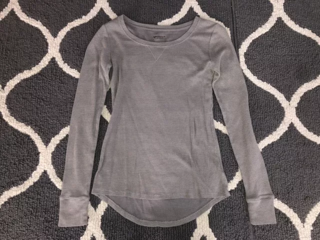 Women’s Arizona Waffle Knit Gray Henley Long Sleeve Shirt Top Size Small Thermal