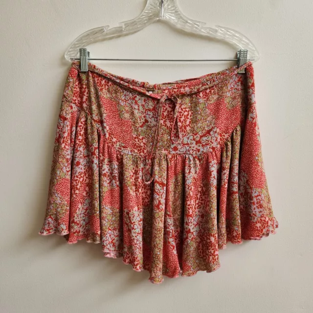 Free People Skirt Women M Red Pink Floral Fit &Flare Mini Bohemian Belted Casual