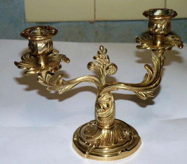 BOUGEOIR Chandelier En BRONZE Doré 2 FEUX Décor Rocaille Style Louis XV - XIXème