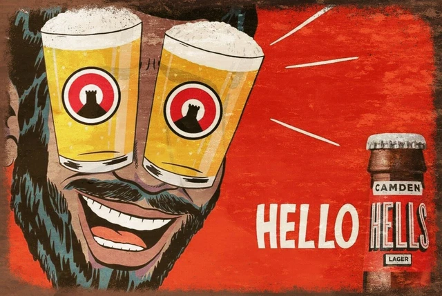 Camden Brauerei Hells Bierwerbung Vintage-Look Retro-Stil Metallschild, Bar Pub