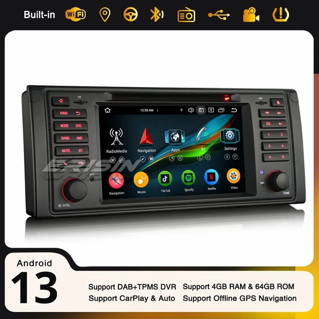 DSP ANDROID 13 DAB+ Autoradio Navi 8-Cœur CarPlay 64Go Canbus BMW Série ...