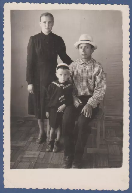 Handsome Girl in a dress and a guy with a kid in hats Soviet Vintage Photo USSR