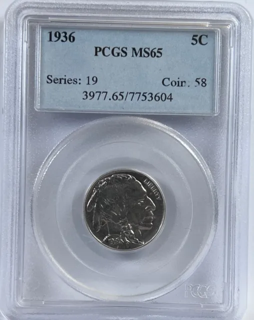 1936 Buffalo Nickel 5c Philadelphia Mint State PCGS MS65