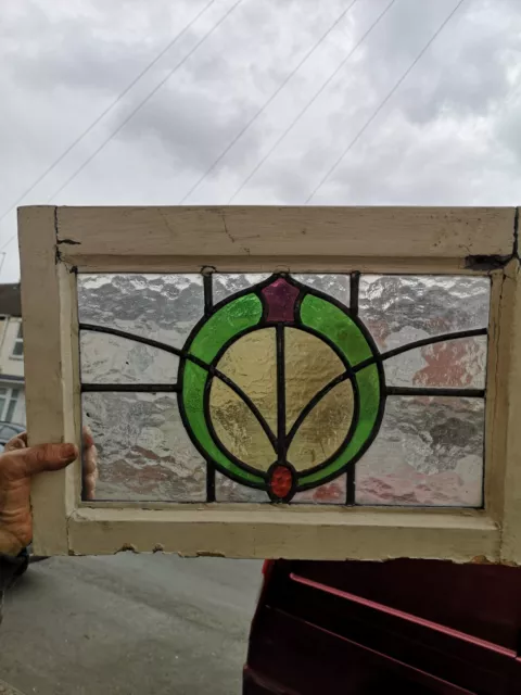 Art Deco Stained Leaded Glass Window Panel