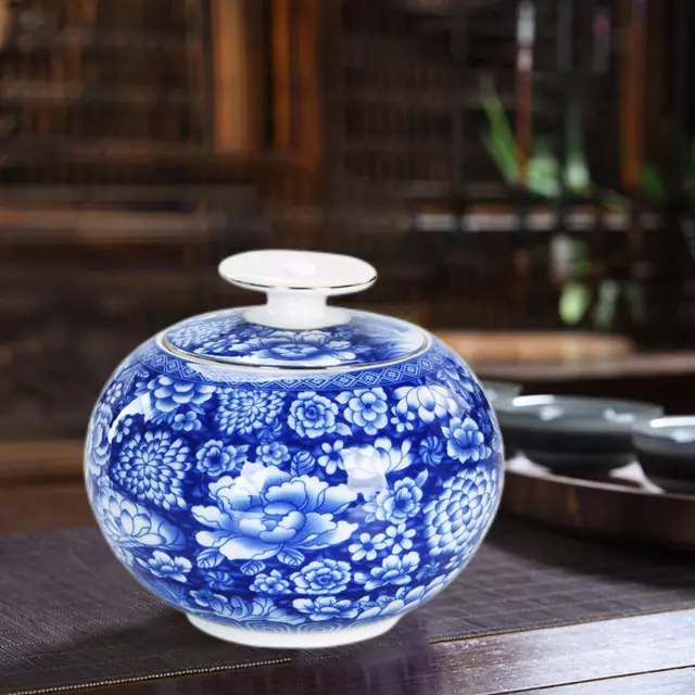 Blue and White Porcelain Decorative Globe Jars Tea Storage, Table Decoration
