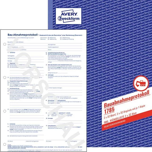 Avery Zweckform® 1785 1785 Bauabnahmeprotokoll - A4, SD, 2x 32 Blatt