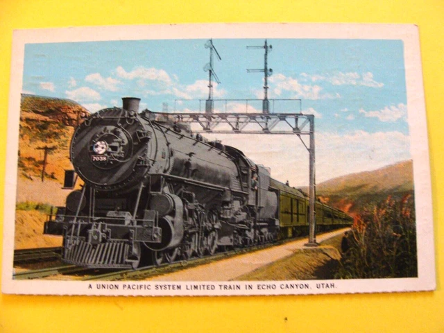 postcard pre WWI train Union Pacific railroad locomotive steam engine 7038 Utah