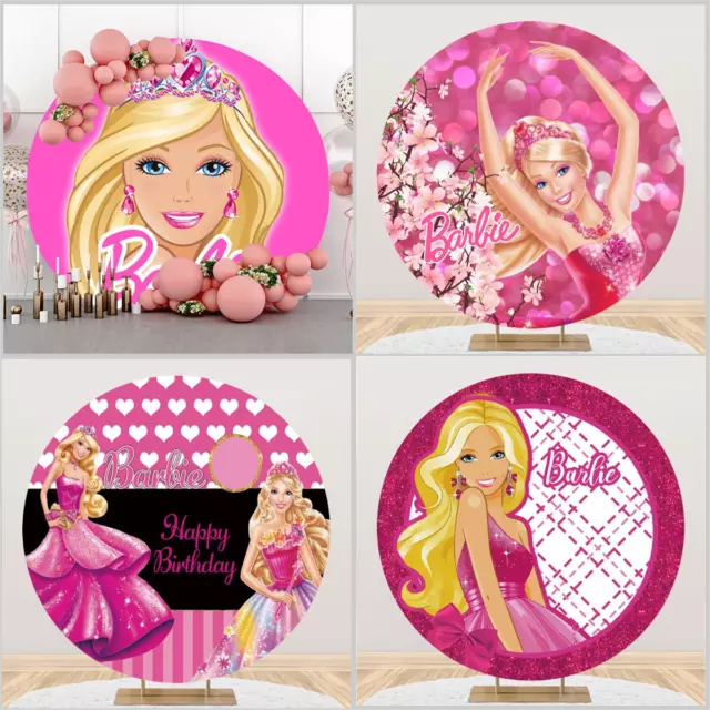Round Barbie Princess Backdrop Girls Birthday Party Background Photo Props Decor